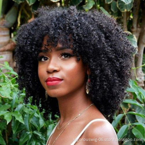 Perruque Black Color Short Postiche Kinky Curly Hair Cut Wig With Bangs Premium Synthetic Fiber Hair Party Wigs